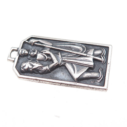Wells 925 Sterling Silver Vintage Saint Christopher Oxidized Charm Pendant