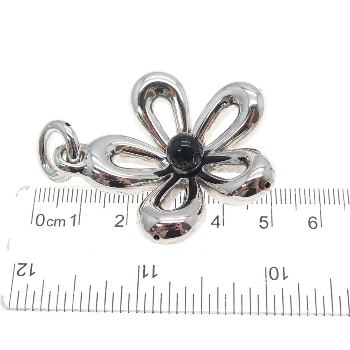 925 Sterling Silver Real Black Onyx Flower Blossom Charm Pendant