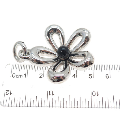 925 Sterling Silver Real Black Onyx Flower Blossom Charm Pendant