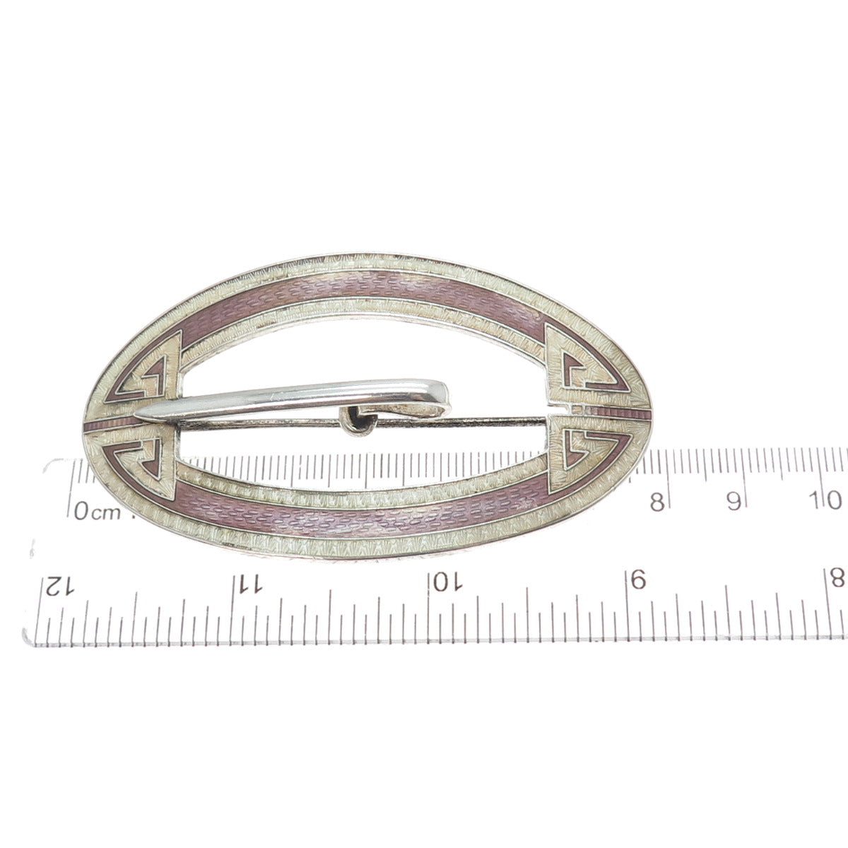 925 Sterling Silver Antique Art Deco Guilloche Enamel Belt Buckle Pin Brooch