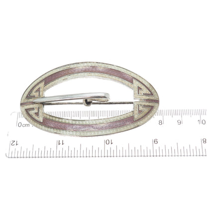 925 Sterling Silver Antique Art Deco Guilloche Enamel Belt Buckle Pin Brooch