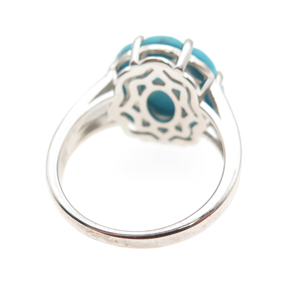 925 Sterling Silver Real Sleeping Beauty Turquoise Floral Ring Size 8