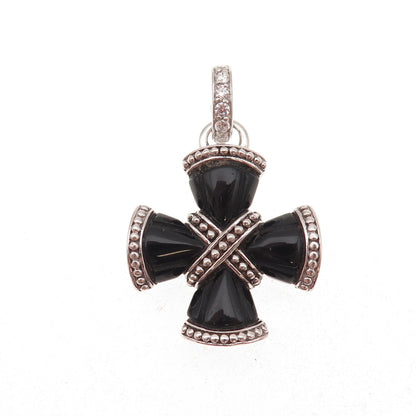 Judith Ripka 925 Sterling Silver Real Black Onyx & C Z Cross Charm Pendant