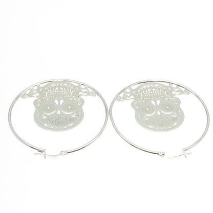 925 Sterling Silver Calavera Skull Hoop Earrings