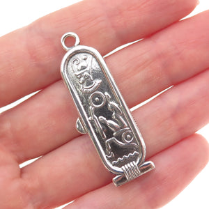 800 Silver Vintage Egyptian Pharaoh Cartouche Oxidized Locket Charm Pendant