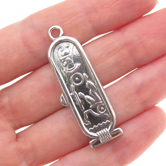 800 Silver Vintage Egyptian Pharaoh Cartouche Oxidized Locket Charm Pendant