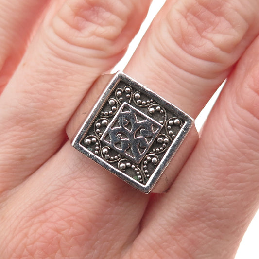 Lois Hill 925 Sterling Silver Vintage Granulated Scroll Signet Ring Size 9.25