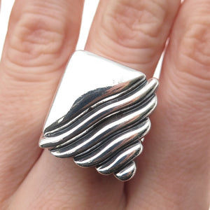 Carl Kallert 925 Sterling Silver Vintage Modernist Ribbed Oxidized Ring Size 7