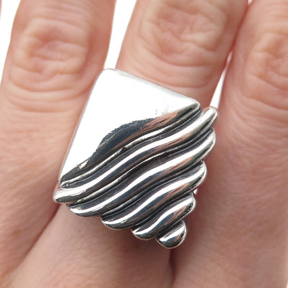 Carl Kallert 925 Sterling Silver Vintage Modernist Ribbed Oxidized Ring Size 7