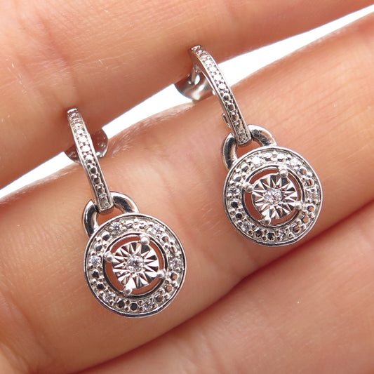 925 Sterling Silver Round-Cut C Z Dangle Charm Earrings