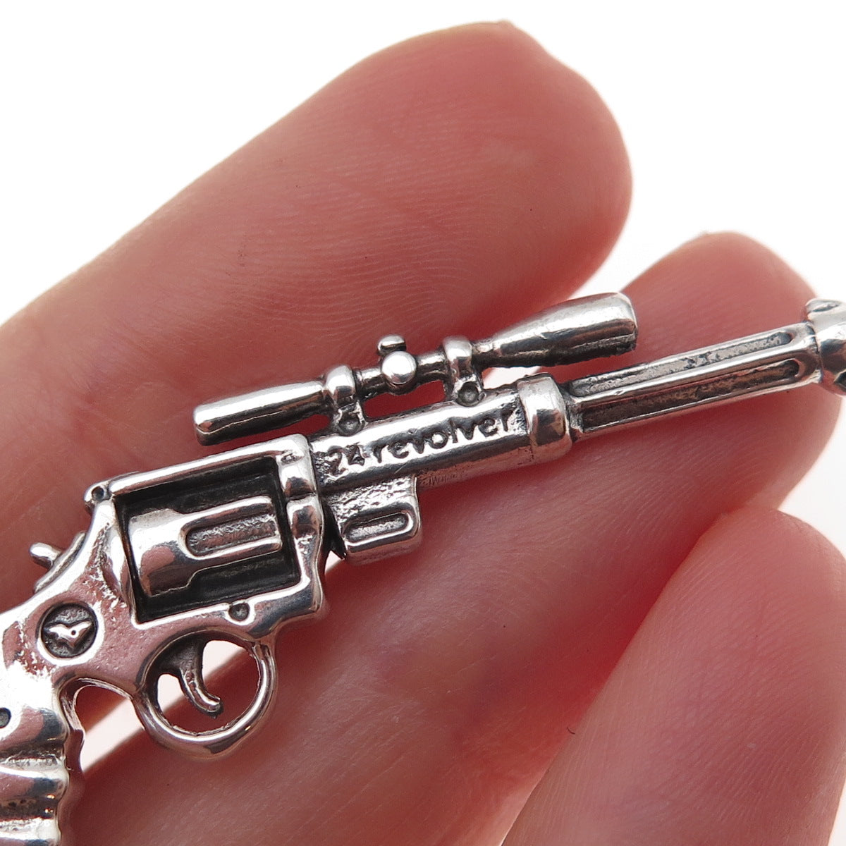 925 Sterling Silver Vintage Revolver Key Fob Chain