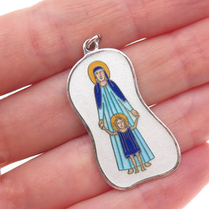 Creed Sterling Silver Antique Art Deco Enamel Virgin Mary & Child Jesus Pendant