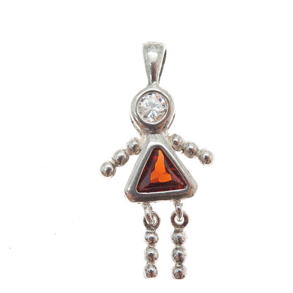 925 Sterling Vintage Purple White CZ January Birthstone Girl Articulated Pendant