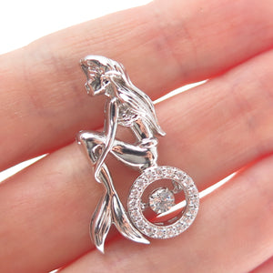 925 Sterling Silver Round-Cut Shaped C Z Mermaid Slide Pendant
