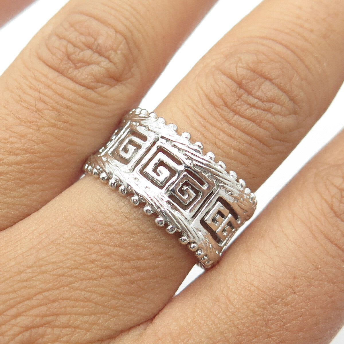 925 Sterling Silver Greek Maze Band Ring Size 9