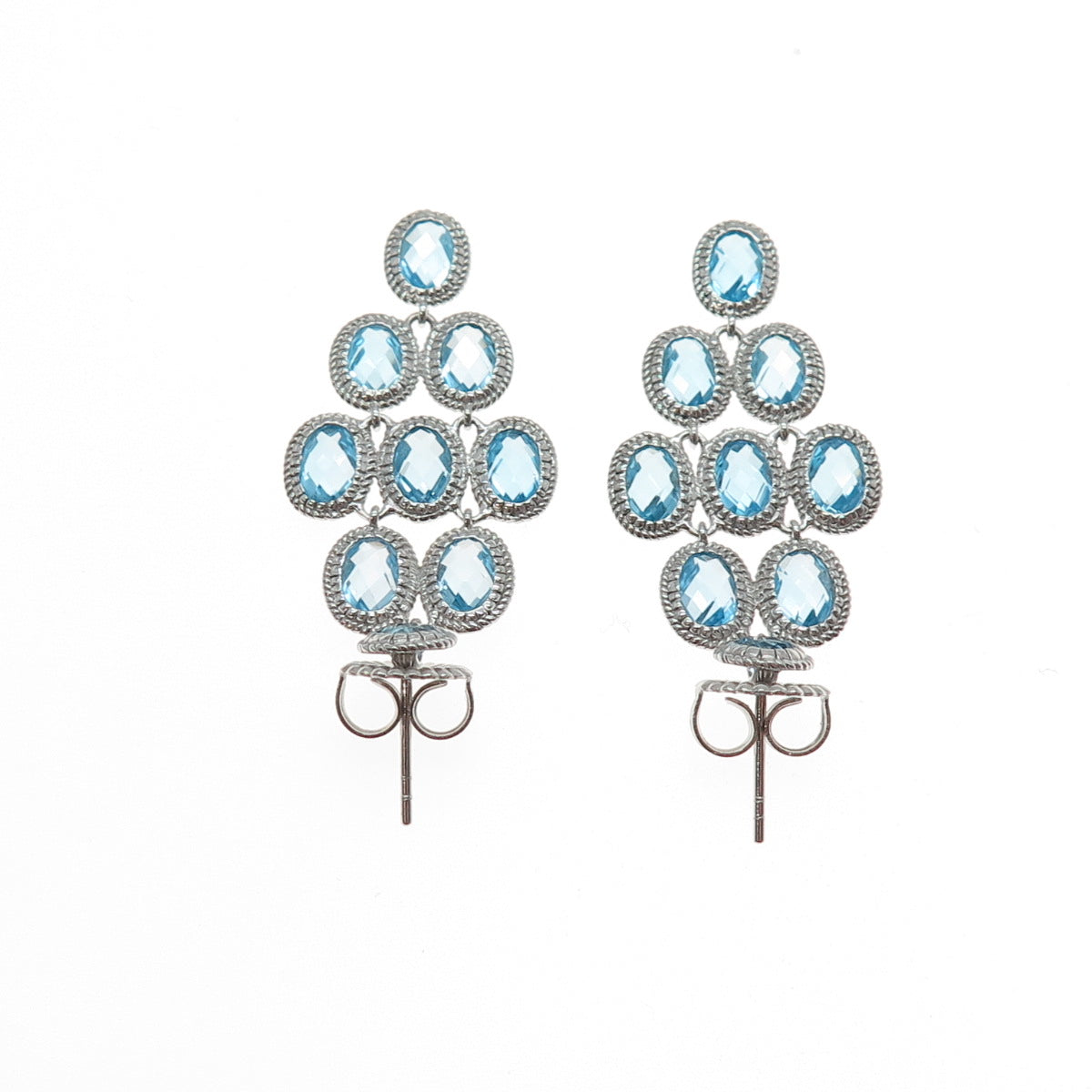 925 Sterling Silver Real Blue Topaz Cluster Dangle Earrings