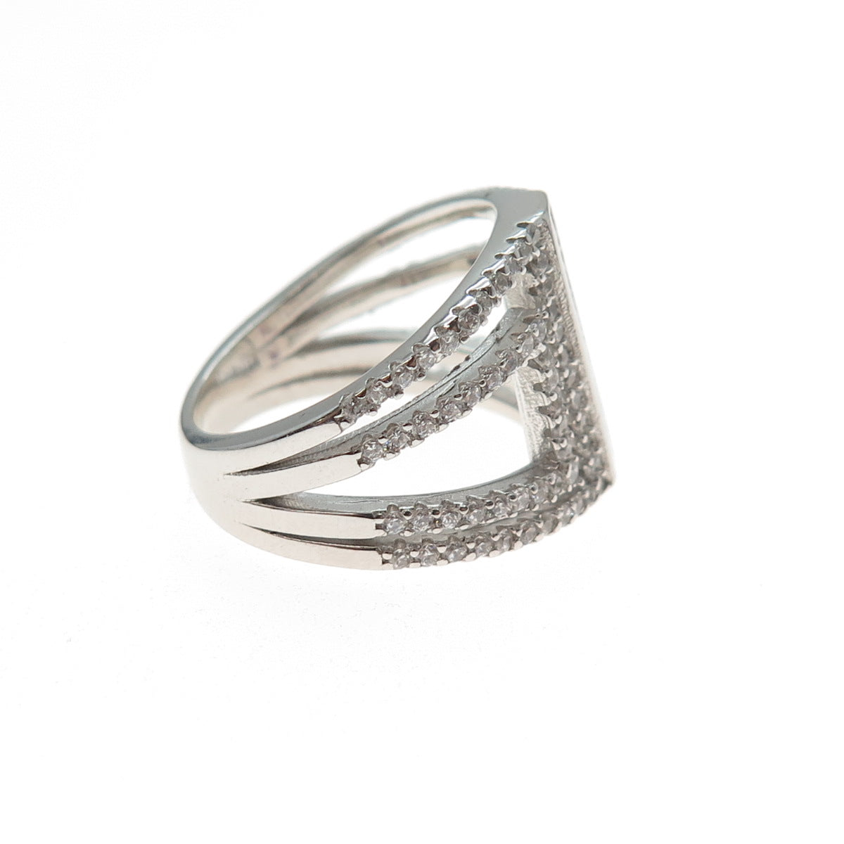 925 Sterling Silver Princess & Round-Cut Multi-Color C Z Ring Size 6.75