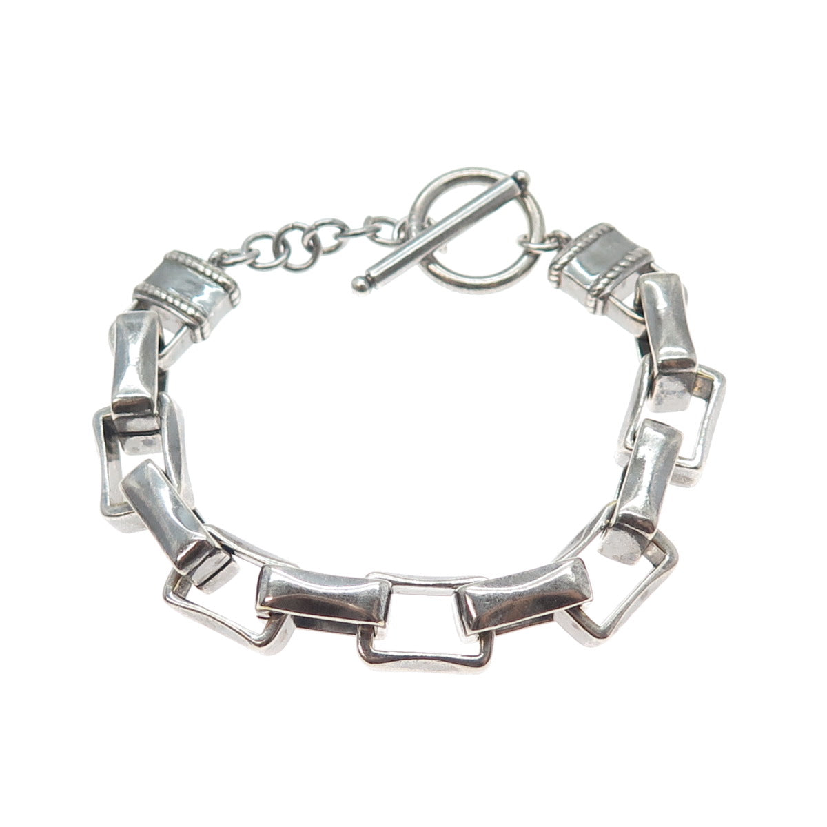 925 Sterling Silver Vintage Open Box Link Oxidized Bracelet 6.75"