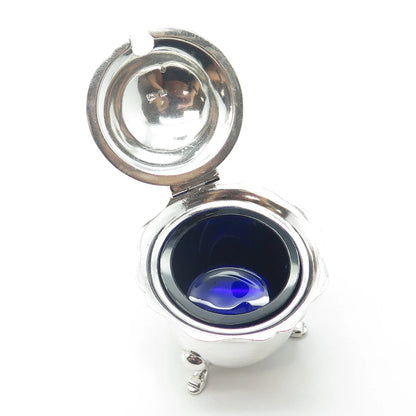 925 Sterling Silver & Glass Antique 1921 E S Barnsley Birmingham Mustard Pot