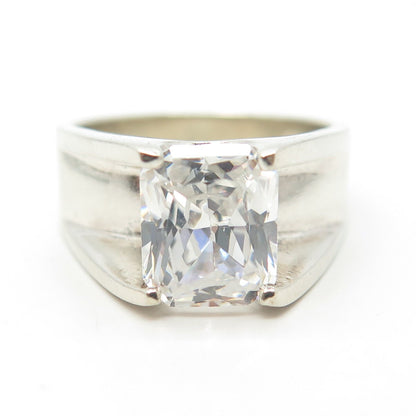925 Sterling Silver Vintage Emerald-Cut C Z Engagement Ring Size 8.75