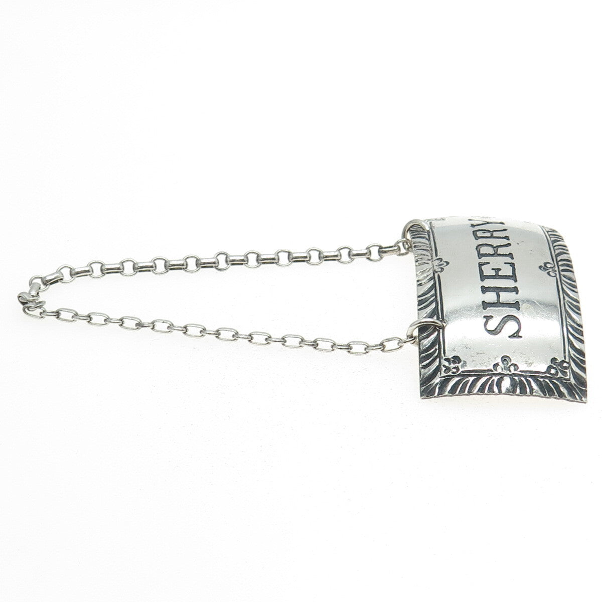 STIEFF WILLIAMSBURG 925 Sterling Silver Antique Art Deco "Sherry" Bottle Tag