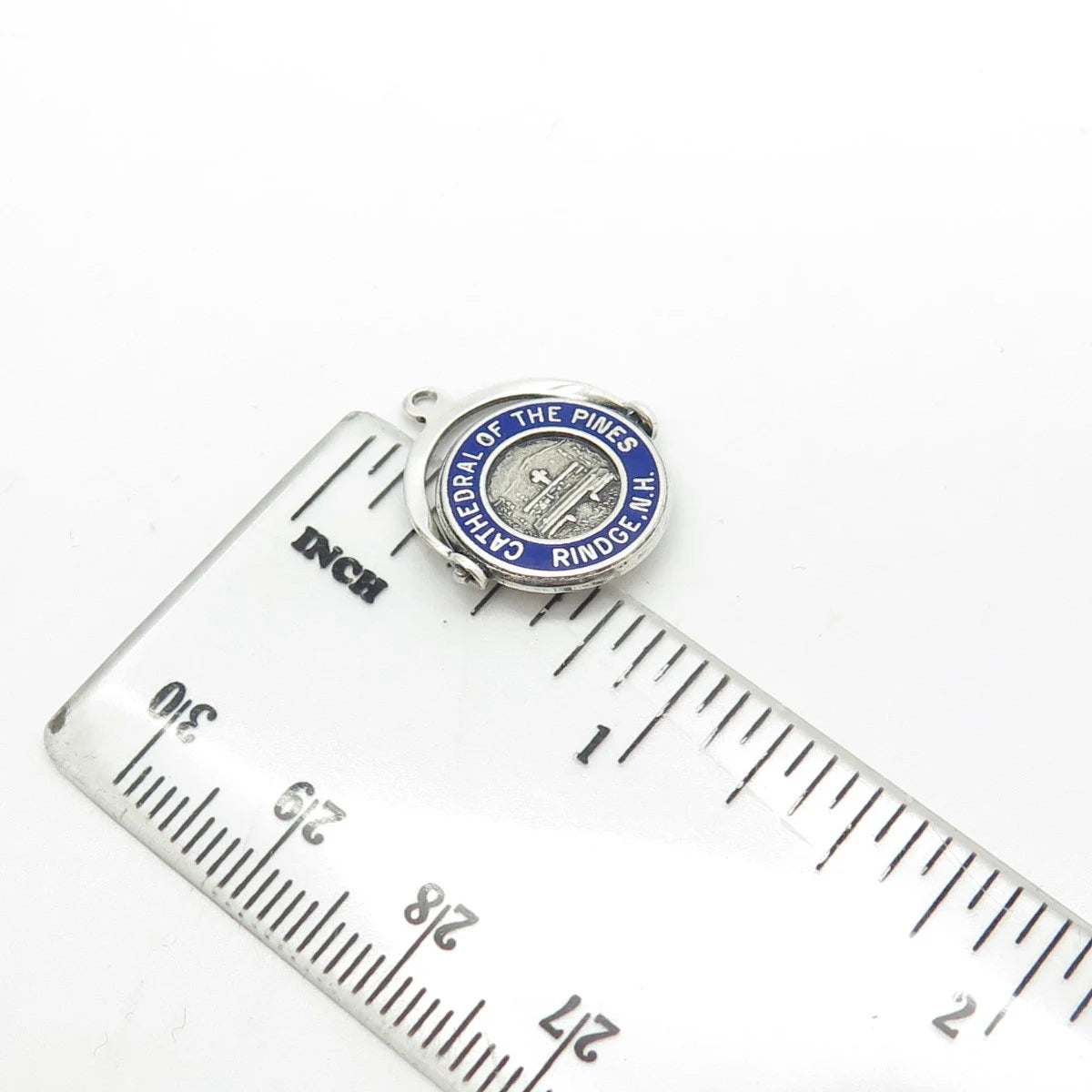 925 Sterling Silver Vintage Enamel "Cathedral of the Pines" Charm Pendant
