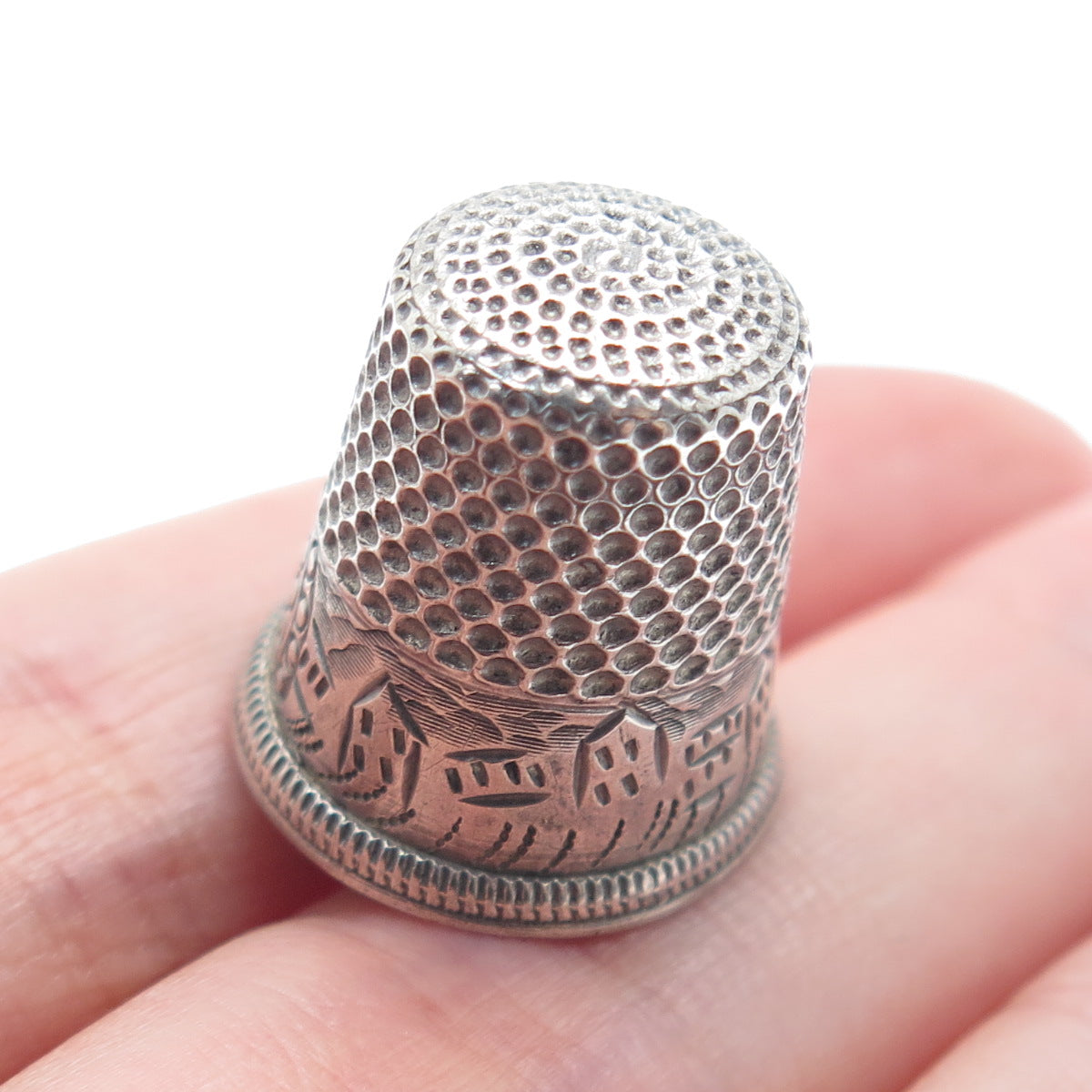 925 Sterling Silver Antique Art Deco Oxidized Thimble Size 6