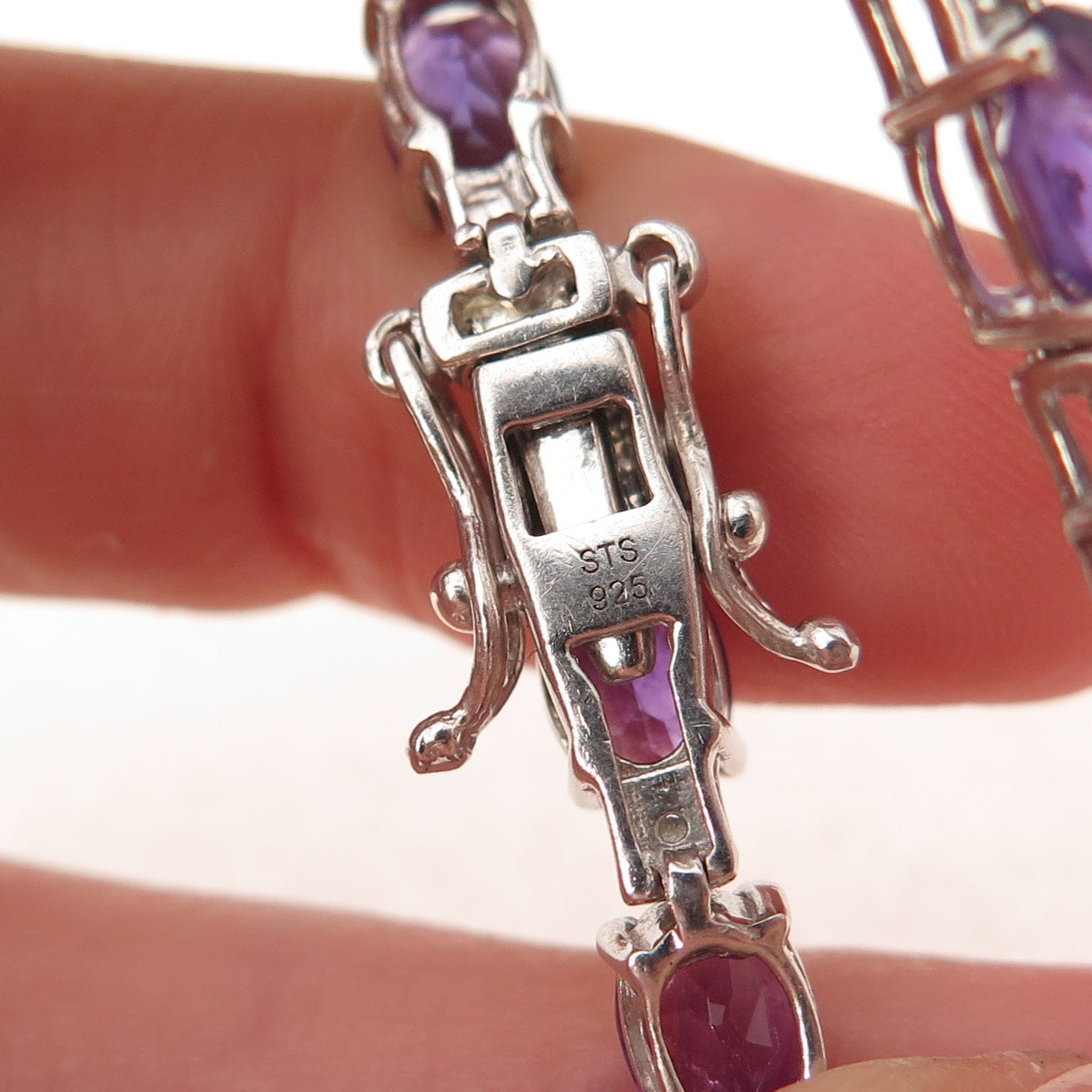 Chuck Clemency 925 Sterling Silver Real Oval-Cut Amethyst Bracelet 7.75"