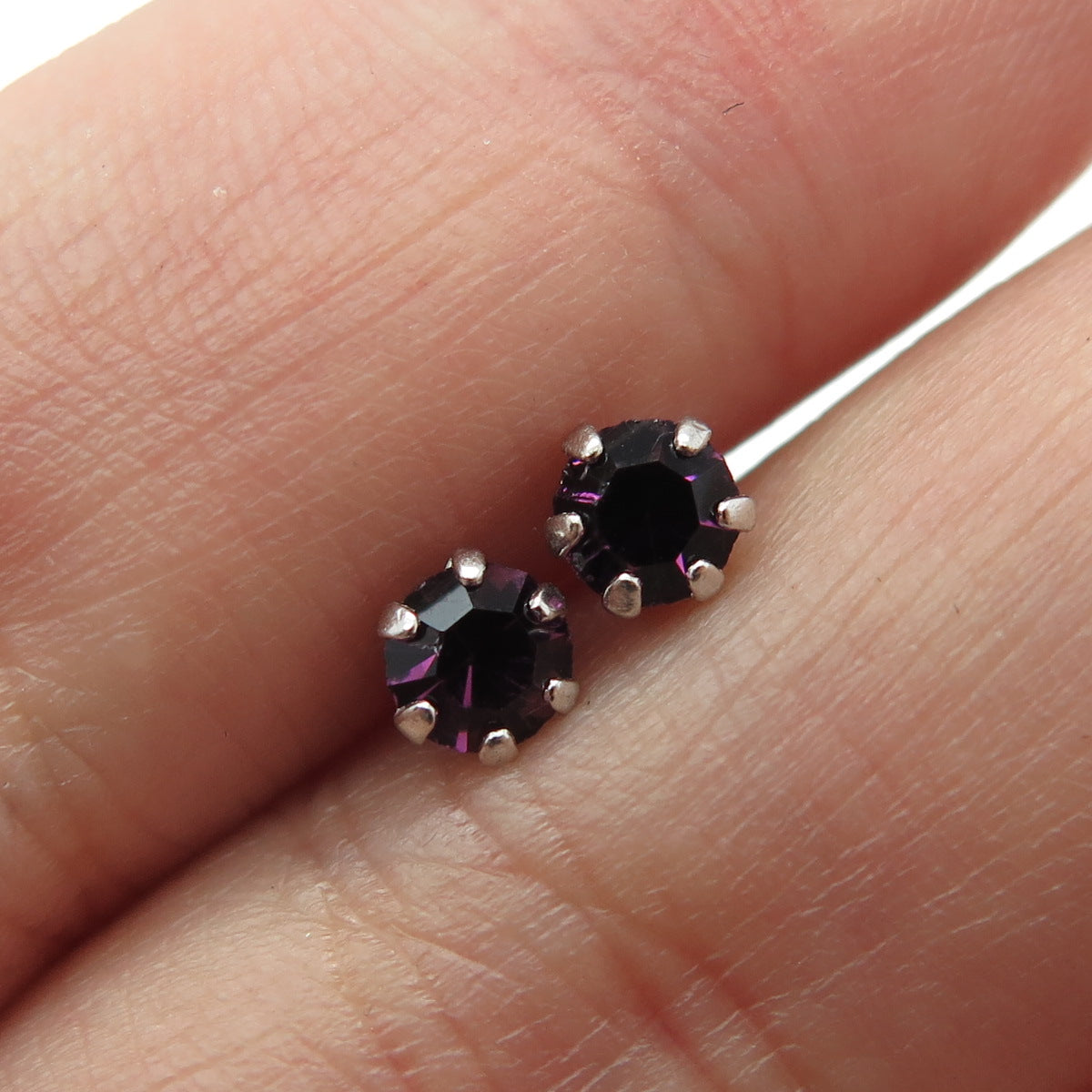 925 Sterling Silver Purple Rhinestone Stud Earrings