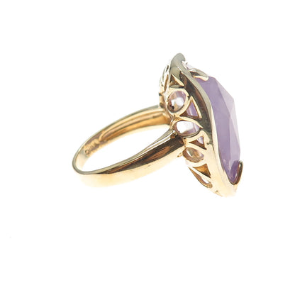 925 Sterling Silver Gold Plated Real Amethyst Modernist Ring Size 7.25