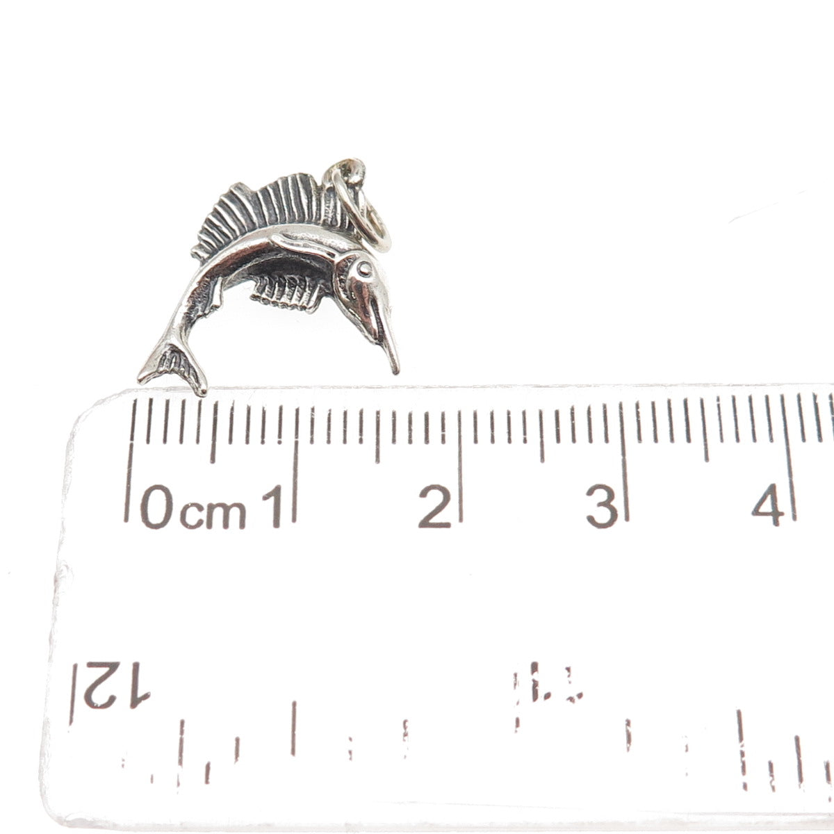 Beau 925 Sterling Silver Vintage Sword Fish Oxidized Mini Charm Pendant