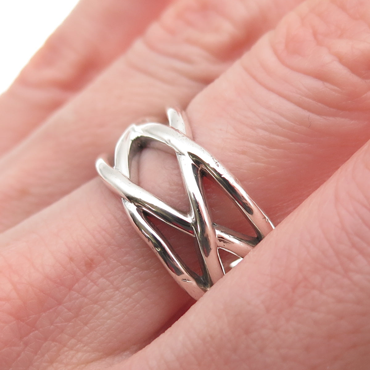925 Sterling Silver Vintage Crisscross Ring Size 9.25