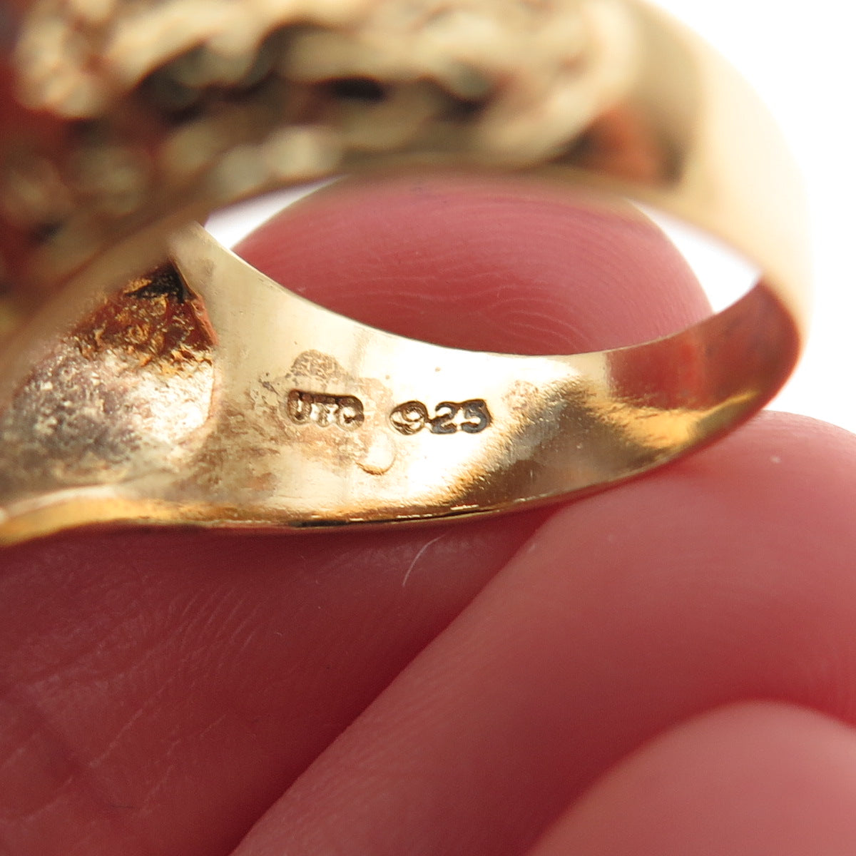 925 Sterling Silver Gold Plated Real Cabochon Chalcedony Nugget Ring Size 7