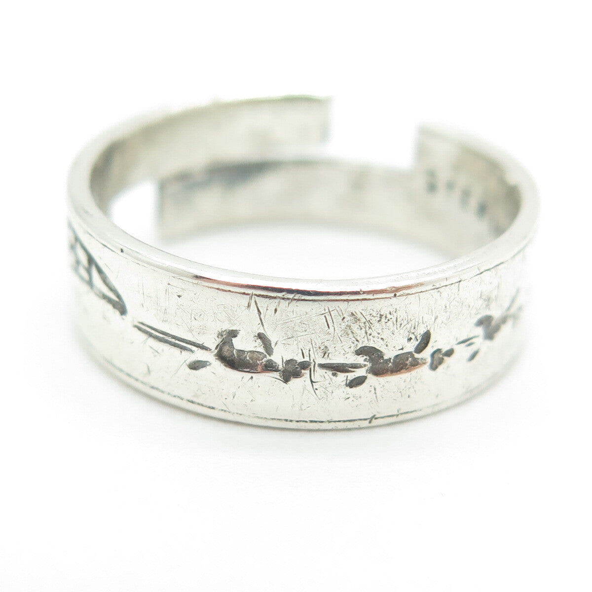 BOLECO 925 Sterling Silver Vintage Engraved Adjustable Band Ring Size 8.5