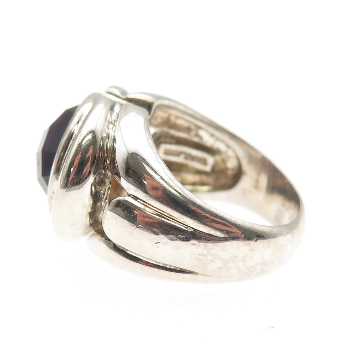 Chuck Clemency 925 Sterling Silver Vintage Real Amethyst Modernist Ring Size 7