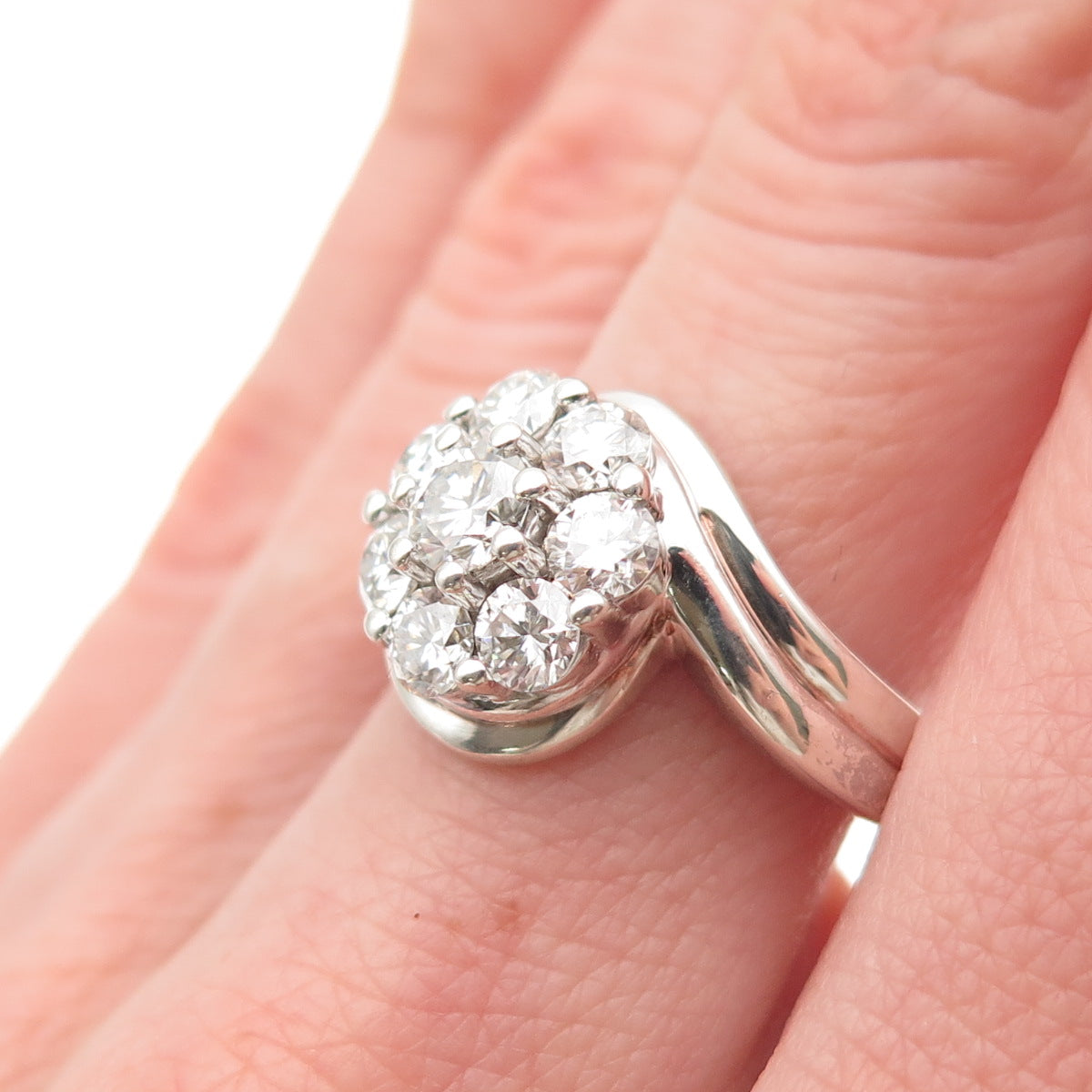 SAMARA SJD 925 Sterling Silver Real Round-Cut Moissanite Bypass Ring Size 7