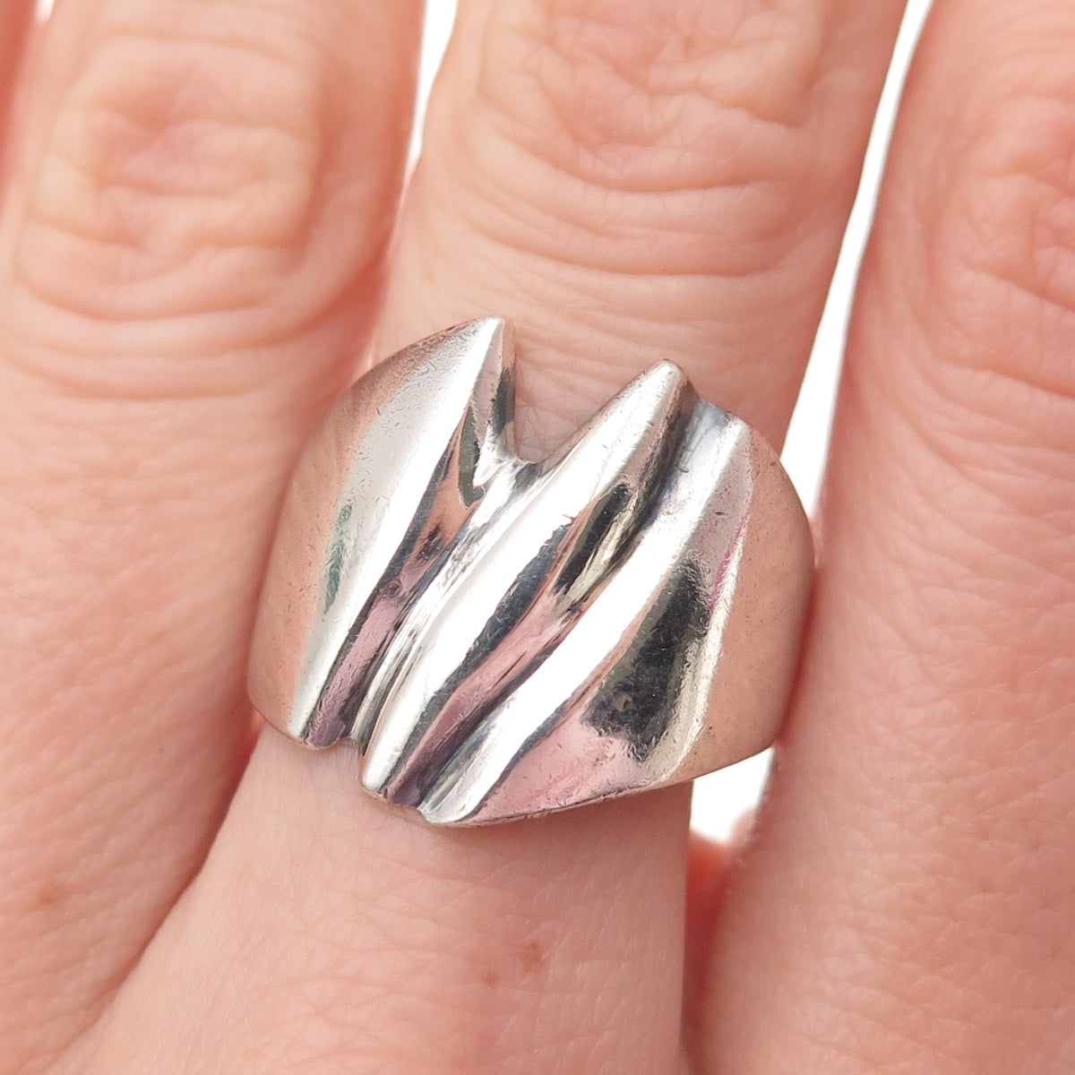 925 Sterling Silver Vintage Mexico Modernist Oxidized Ring Size 8.25