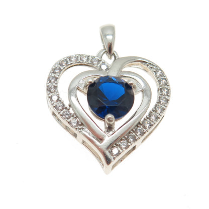 925 Sterling Silver Round-Cut Lab-Created Sapphire & C Z Heart Pendant