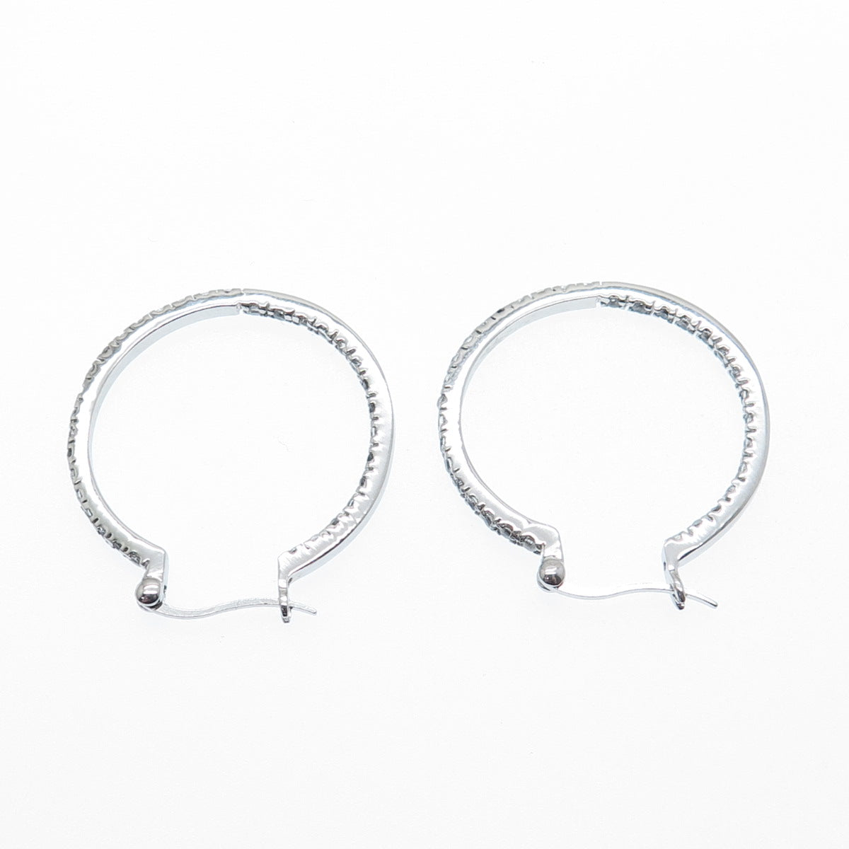 925 Sterling Silver Round-Cut C Z In & Out Hoop Earrings