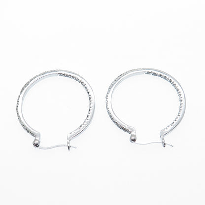 925 Sterling Silver Round-Cut C Z In & Out Hoop Earrings
