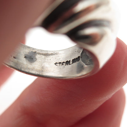 Joseph Masaniello 925 Sterling Silver Vintage Modernist Oxidized Ring Size 7.75