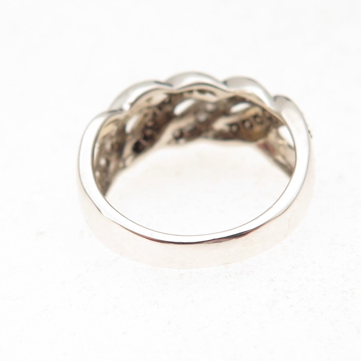 Michelle Albala 925 Sterling Silver Real Cognac & White Diamond Ring Size 5.25