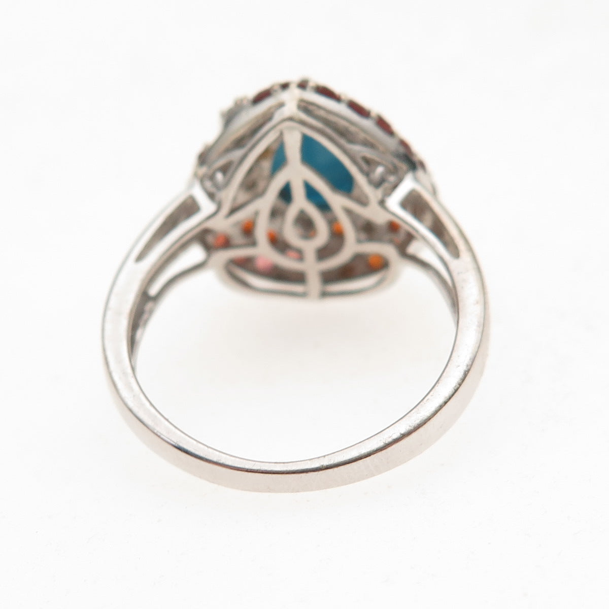 Chuck Clemency Sterling Silver Real Turquoise Garnet White Topaz Ring Size 8.25