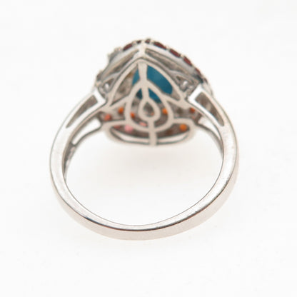 Chuck Clemency Sterling Silver Real Turquoise Garnet White Topaz Ring Size 8.25