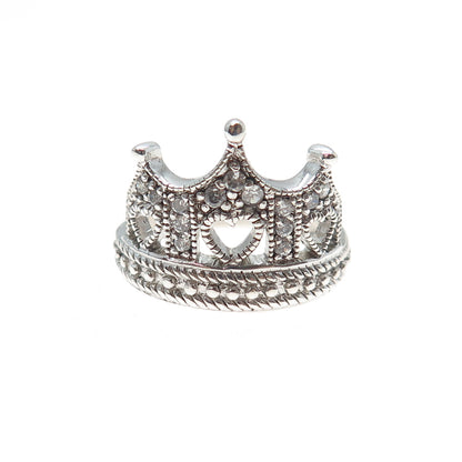 SETA 925 Sterling Silver Round-Cut C Z Heart Tiara Ring Size 7