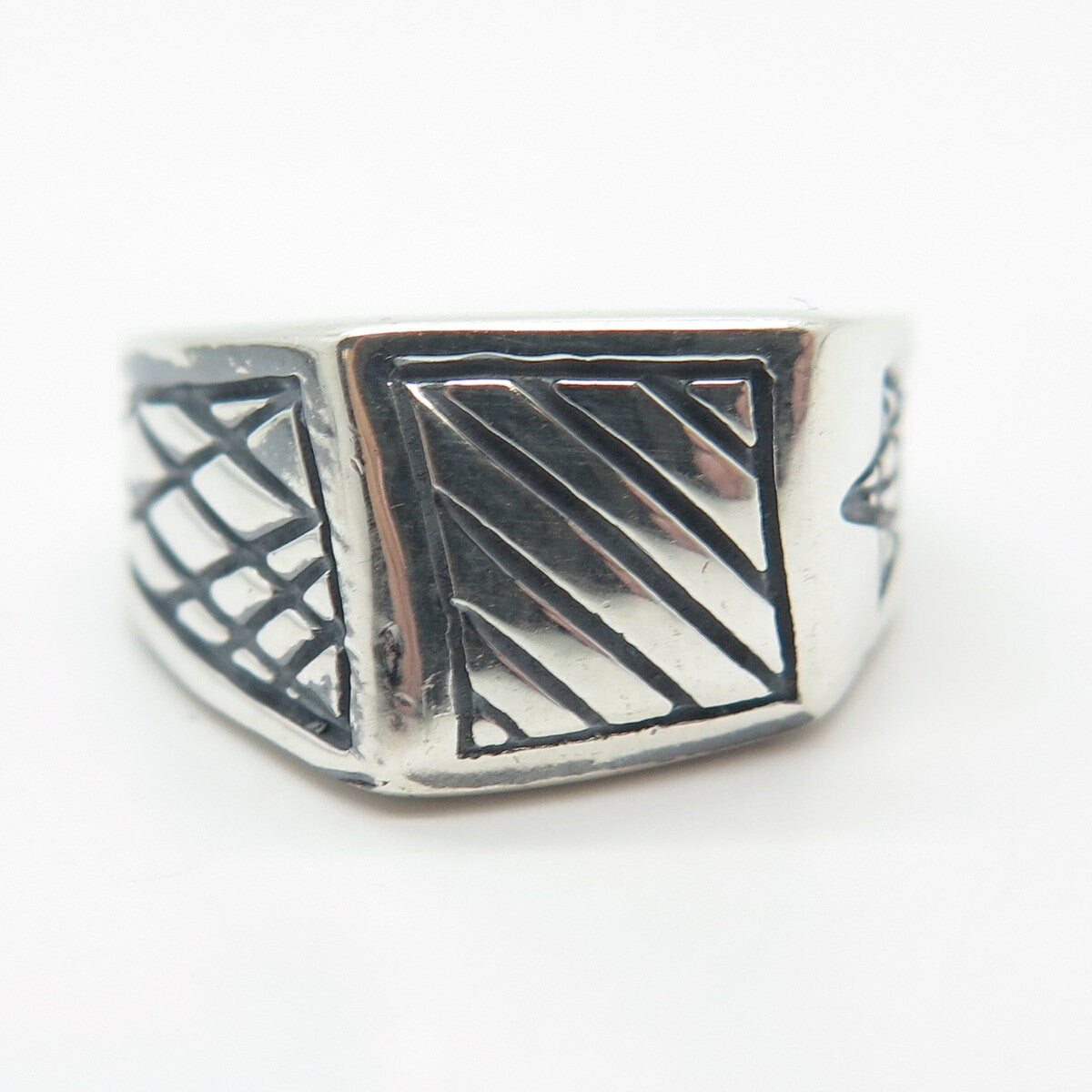925 Sterling Silver Vintage Etched Striped Ring Size 7.75