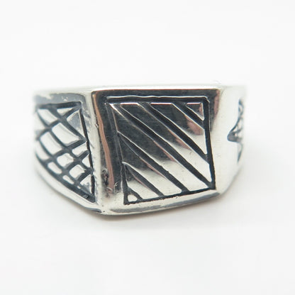 925 Sterling Silver Vintage Etched Striped Ring Size 7.75