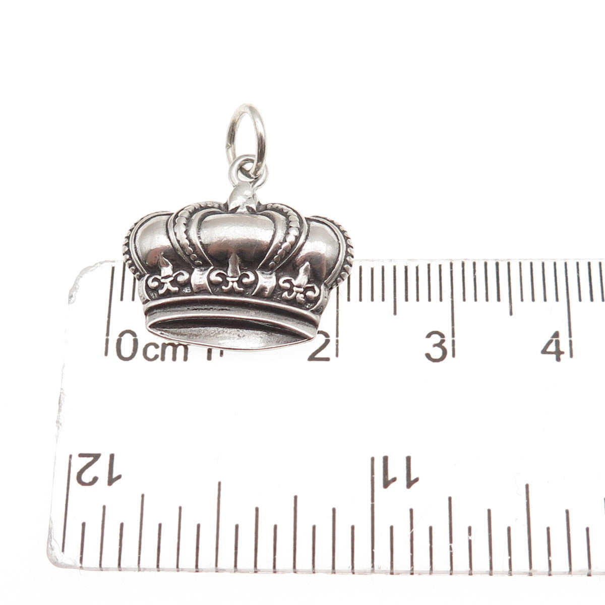 925 Sterling Silver Vintage Fleur de Lis Royal Crown Oxidized Mini Charm Pendant