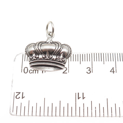 925 Sterling Silver Vintage Fleur de Lis Royal Crown Oxidized Mini Charm Pendant