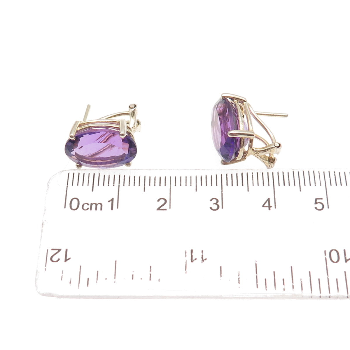 925 Sterling Silver Gold Plated Vintage Real Amethyst Omega Back Earrings